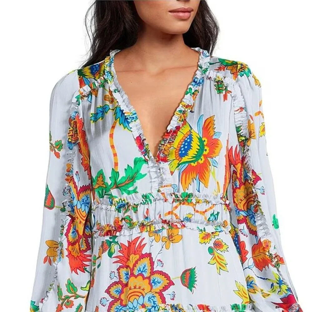 Chelsea & Violet Margaux Plisse V-neck Maxi DRESS Size XS Sky Floral NEW $159 - Picture 3 of 11